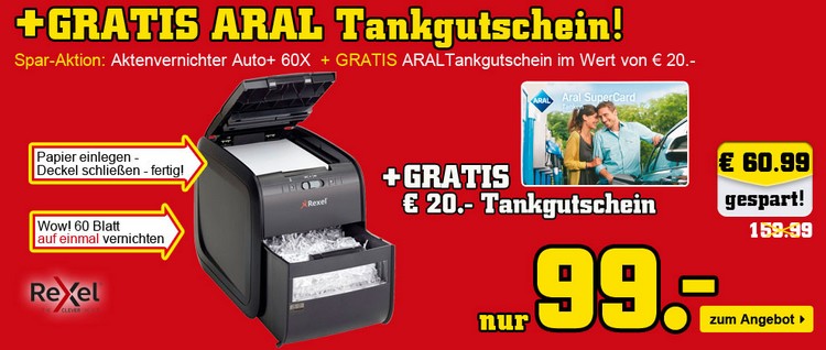 Aktenvernichter + 20€ Aral Gutschein