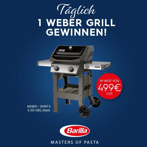 🍝 Grill mit Barilla Täglich einen er Gasgrill gewinnen