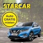 Starcar Auto gratis mieten; blauer SUV auf Landstraße