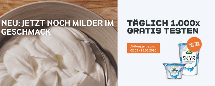 Arla Skyr gratis testen: Täglich 1.000 Erstattungen möglich