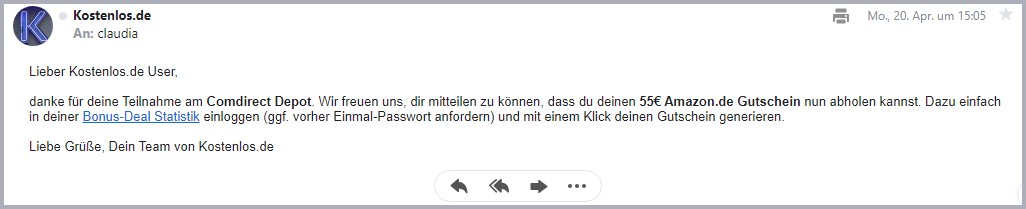 Bonus-Deal Bestätigung