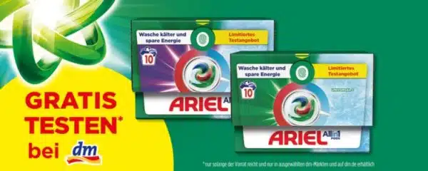 Ariel PODS Universal und Color gratis testen (für Käufe bei dm)