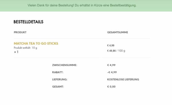 Bestellbestätigung von Kissa