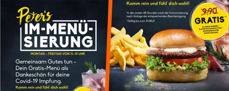 Gratis Menü bei Peter Pane für frisch Geimpfte