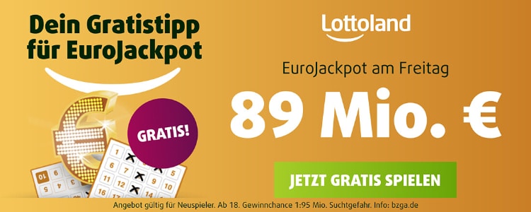 Lottoland: gratis um 89 Mio € spielen