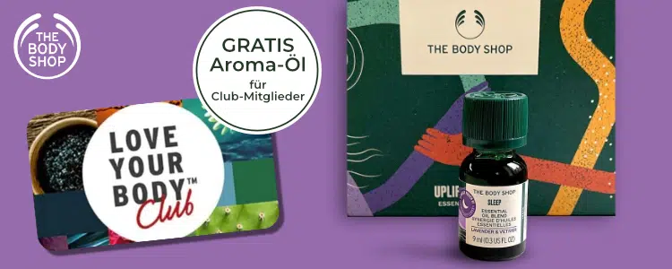 gratis Essential-Oil von The Body Shop; Love-Your-Body-Club-Karte; The Body Shop-Logo