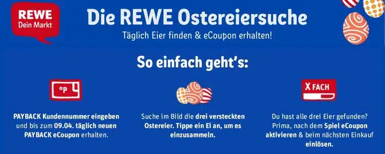 Osterpunkten von Rewe und Payback; Ostereiersuche
