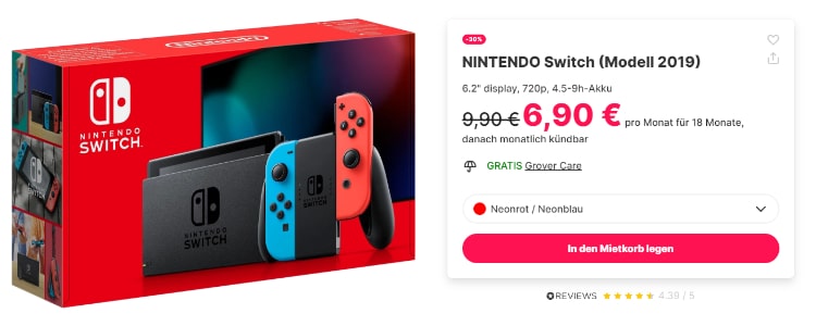 Nintendo Switch für 6,90€ mieten