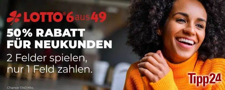 Lotto 6aus49; Tipp24; 50% Rabatt für Neukunden