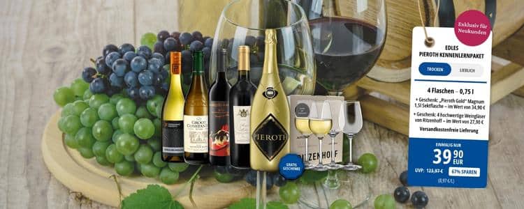 Premium-Weinpaket von Pieroth bestellen und gratis Gläser und Sekt sichern