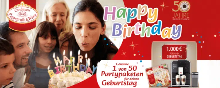 Gewinnspiel von Coppenrath & Wiese; Frau pustet GEburtstagskerzen aus