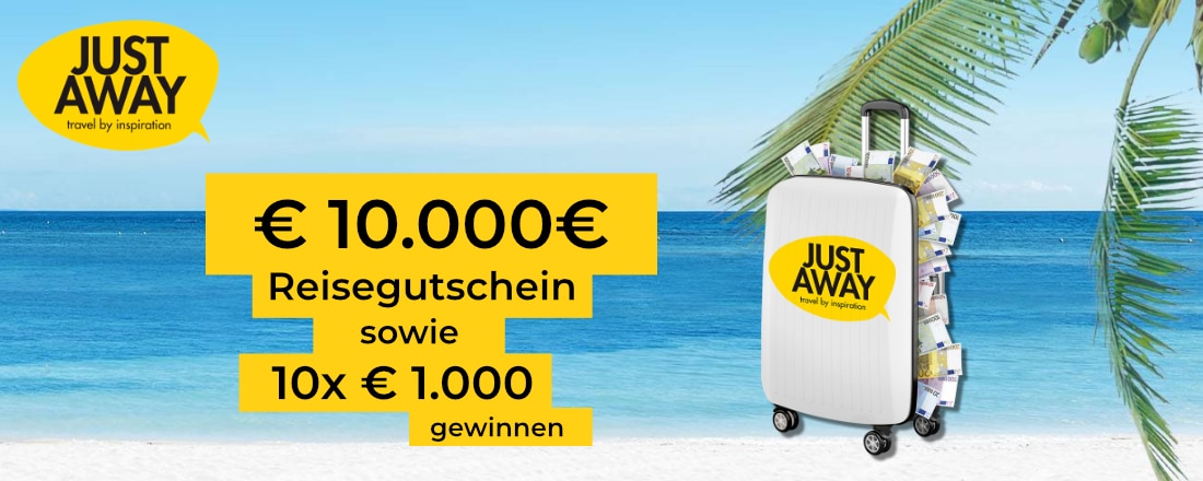 Jubiläumsgewinnspiel von Just Away; 10.000€ Reisegutschein gewinnen