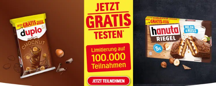 hanuta-Riegel + duplo Chocnut gratis testen