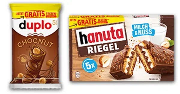 hanuta Riegel + duplo Chocnut gratis testen