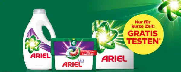 Ariel gratis testen: PODS, Flüssig-& Pulver-Waschmittel