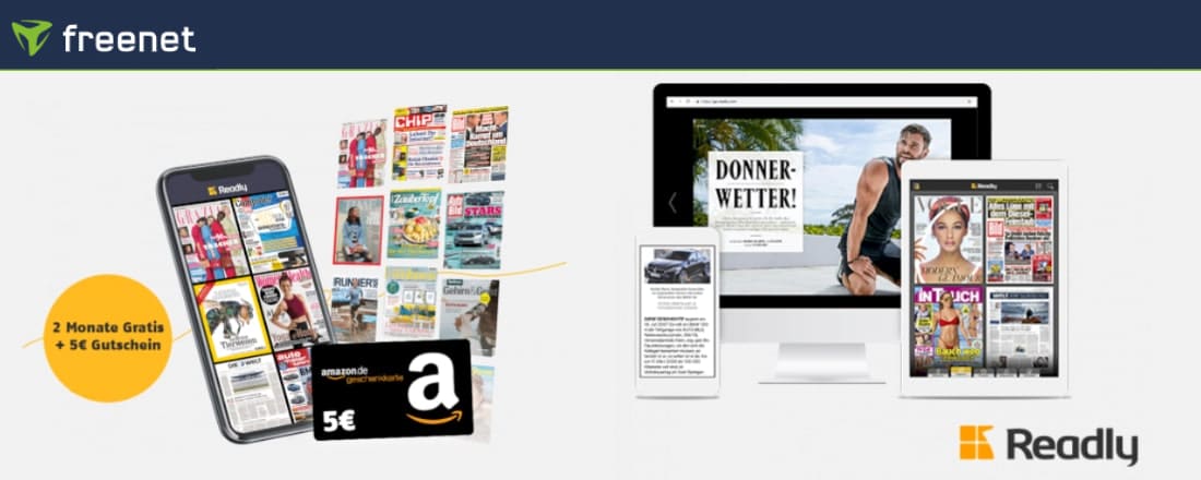 Gratis 5€ Amazon-Gutschein für 2 Monate Readly | Erlebnis & Shopping Gutscheine