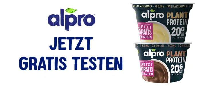 Zwei Becher alpro Plant Protein; Text: Jetzt gratis testen