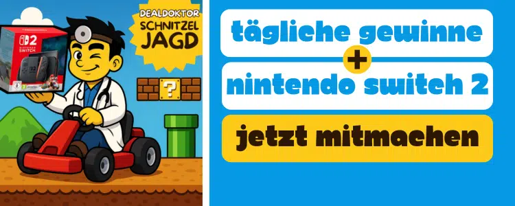 DealDoktor auf einem Mario Kart-Auto; täglich gewinnen