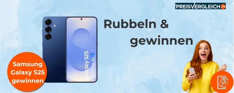 Preisvergleich-Logo; Samsung Galaxy S25; rubbeln & gewinnen
