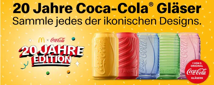 Coca-Cola Gläser in unterschiedlichen Farben; McDonalds