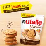 nutella biscuits mit gratis-testen-Hinweis; Kekse mit nutella-Füllung