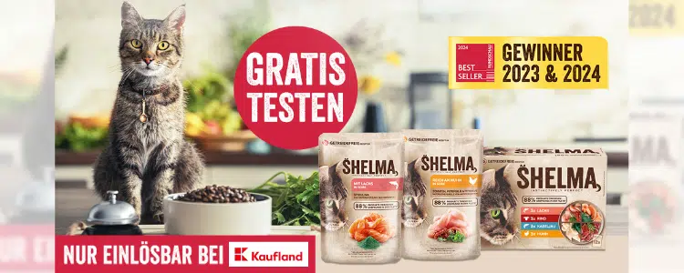 Shelma Katzenfutter; Gratis Testen-Badge