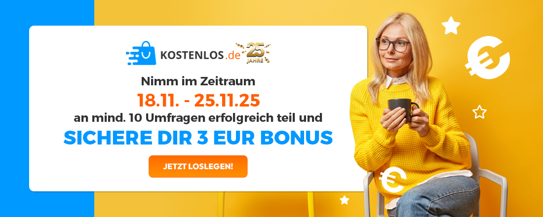 3€ Bonus für 10 Umfragen