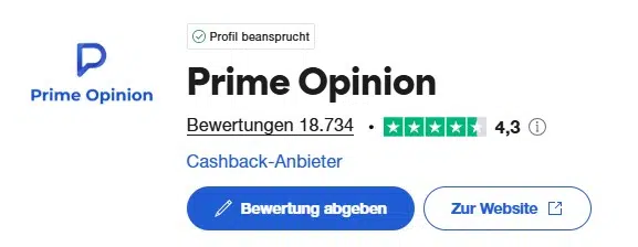Bewertung von Prime Opinion auf Trustpilot
