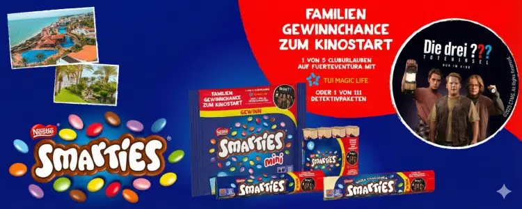 Smarties-Gewinnspiel; Die drei ???; Familienurlaub