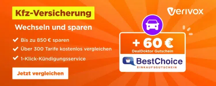 Kfz-Versicherungsvergleich über Verivox; 60€ Bonus