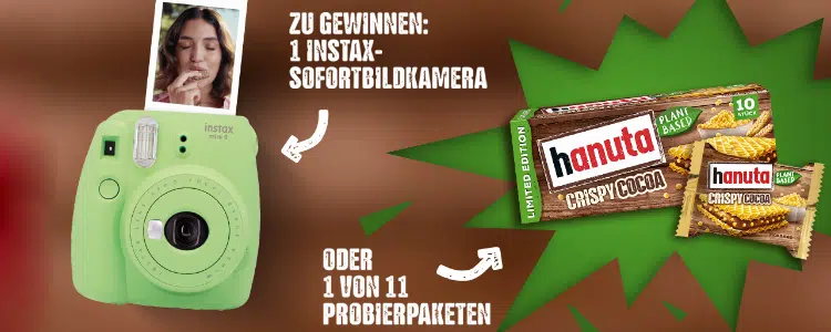hanuta Gewinnspiel; grüne Sofortbildkamera; Probierpakete
