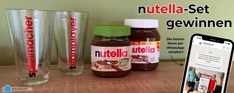 Leonardo Trinkgläser; 2 Gläser nutella; Whatsapp-Kanal von Kostenlos.de auf einem Handy