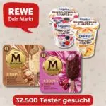 REWE Logo; Magnum Eispackungen, Bauer Joghurt