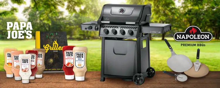 Outdoorbereich mit Grill und Papa Joe's Produkten