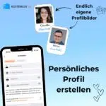 Kostenlos.de-Anmeldung auf einem Smartphone; Profilbilder von Claudia und Mirco; Kostenlos.de-Logo