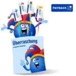 Payback Punkte-Joker; Pointee springt mit Coupons aus Coupon-Heft; Payback-Logo