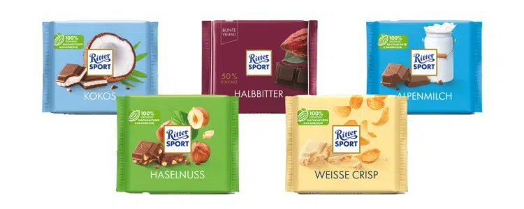 Ritter Sport-Tafeln in unterschiedlichen Sorten