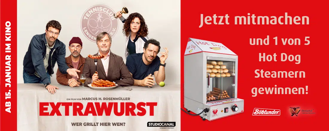 Böklunder-Gewinnspiel; Promo-Bild zum Film "Extrawurst"; Hot Dog Steamer