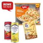 Produkttester bei REWE werden; iglo Fertiggericht, Laugensticks; San Pellegrino limonade