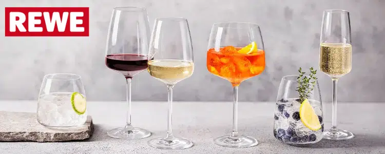 Gläser von Schott Zwiesel; Rewe Logo