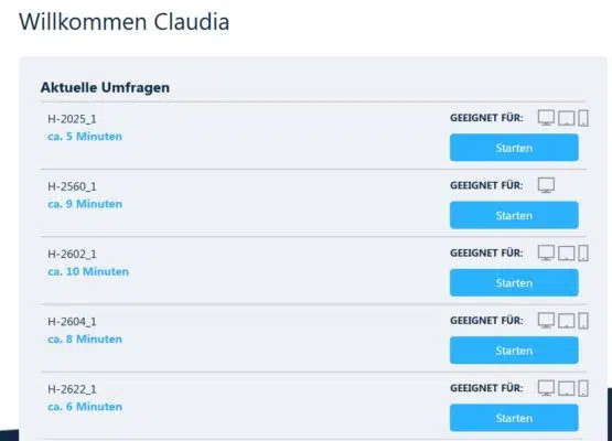 verfügbare Umfragen bei horizoom
