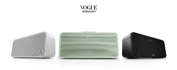 Vogue-Logo; Teufel Lautsprecher in 3 Farben