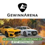 GewinnArena-Logo; Ford Mustang GT; Audi A6 Avant