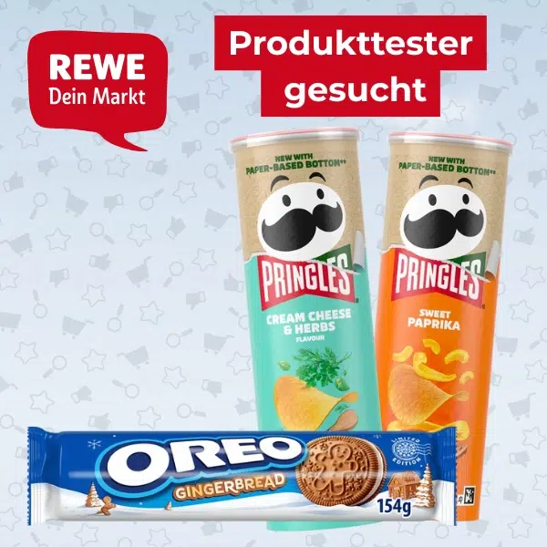 REWE Produkttester werden; PRingles in 2 Sorten; OREOs mit Lebkuchengeschmack