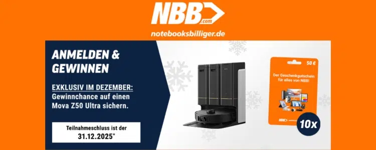 notebooksbilliger.de Gewinnspiel; Mova Z50 Ultra Saug- und Wischroboter
