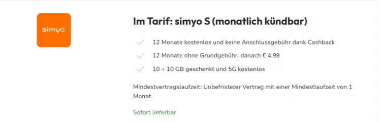 Simyo S-Vertrag kostenlos