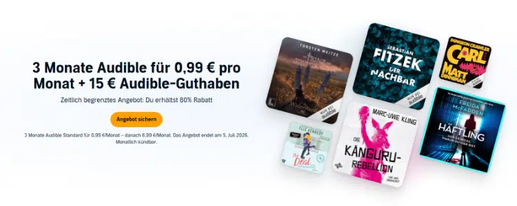 3 Monate Audible für nur je nur 0,99€ (statt 29,85€) – für Prime-Mitglieder