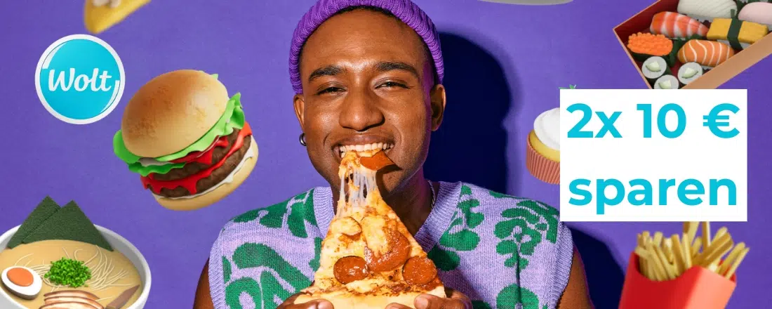 Mensch wird von Essen umringt