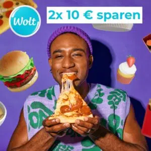 Mensch wird von Essen umringt