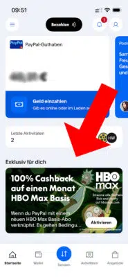 Angebot für HBO Max in der PayPal-App